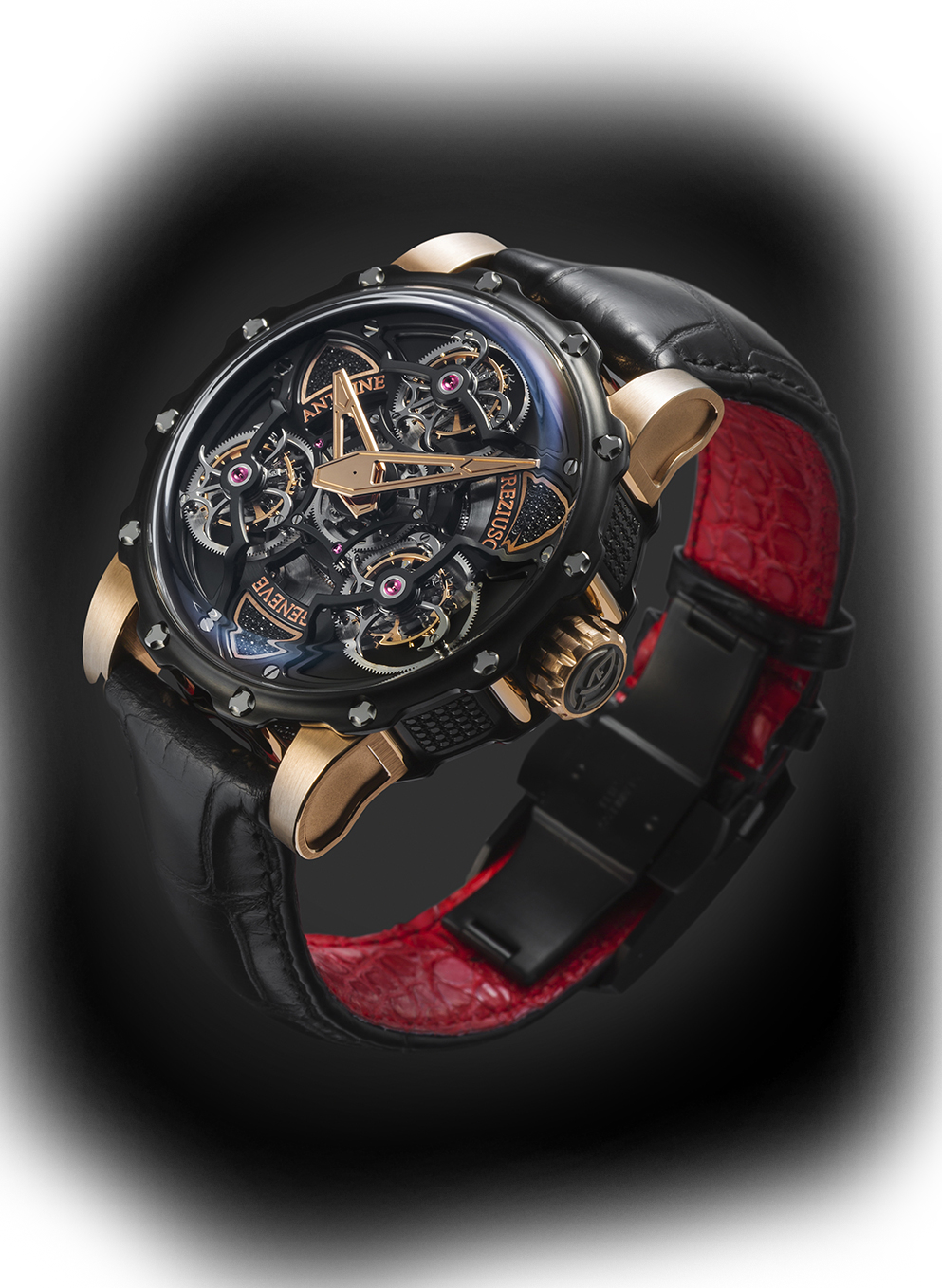 ADLC titanium-Pink gold -black diamonds